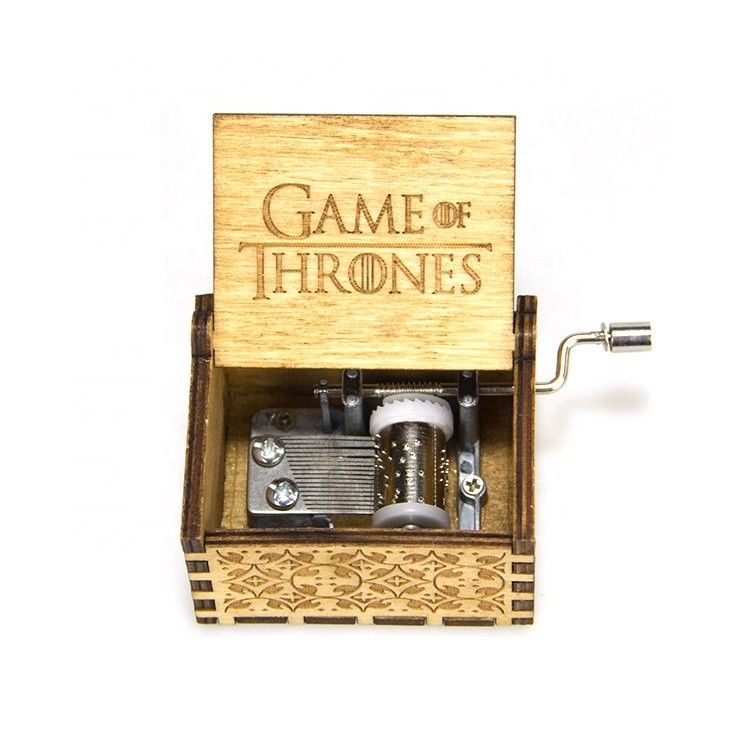 Handgeschakelde speelkracht Custom Mini Houten Muziekdoos met zijde-schermprinten/Burned